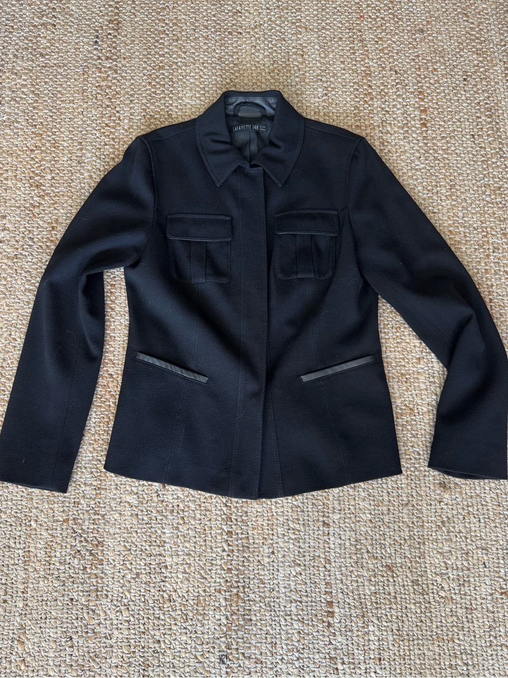 Lafayette 148 New York wool/ leather trim black jacket S6